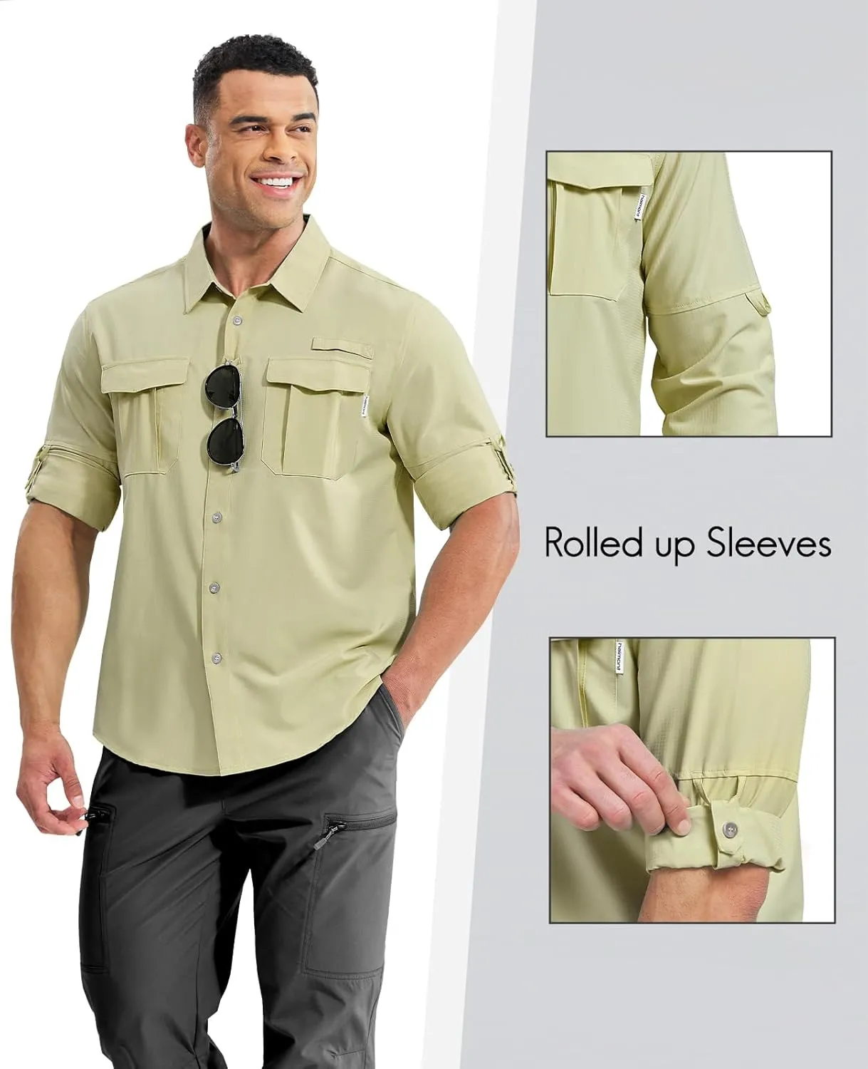 Haimont Men's UPF50  Sun Protection Fishing Shirts Hiking Travel Shirts Button Down Long Sleeve Shirts with Pockets