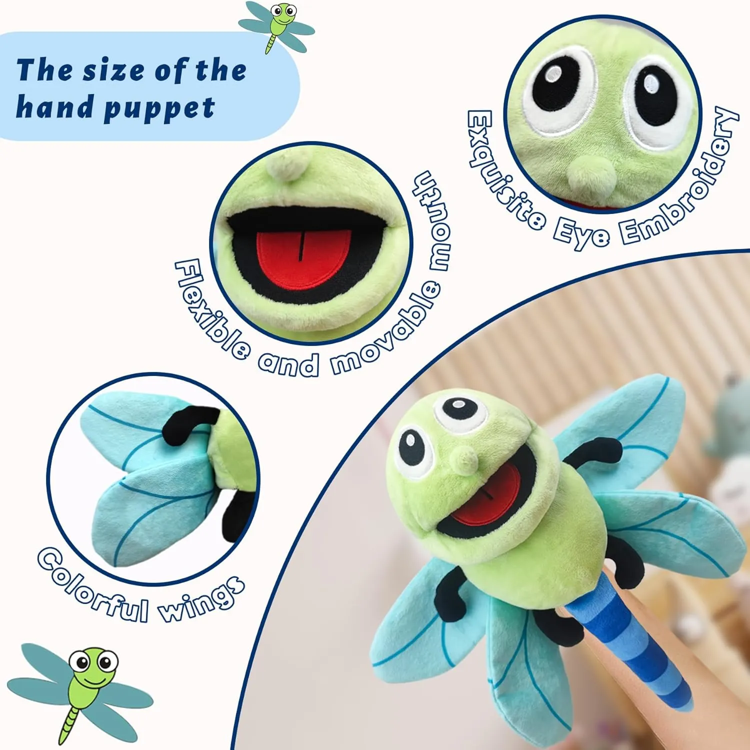 Hand Puppet Realistic Plush 13" Insect Animal Puppet for Kids With Moveable Mouth, Soft Stuffed Story Toy for Role Play Show Game