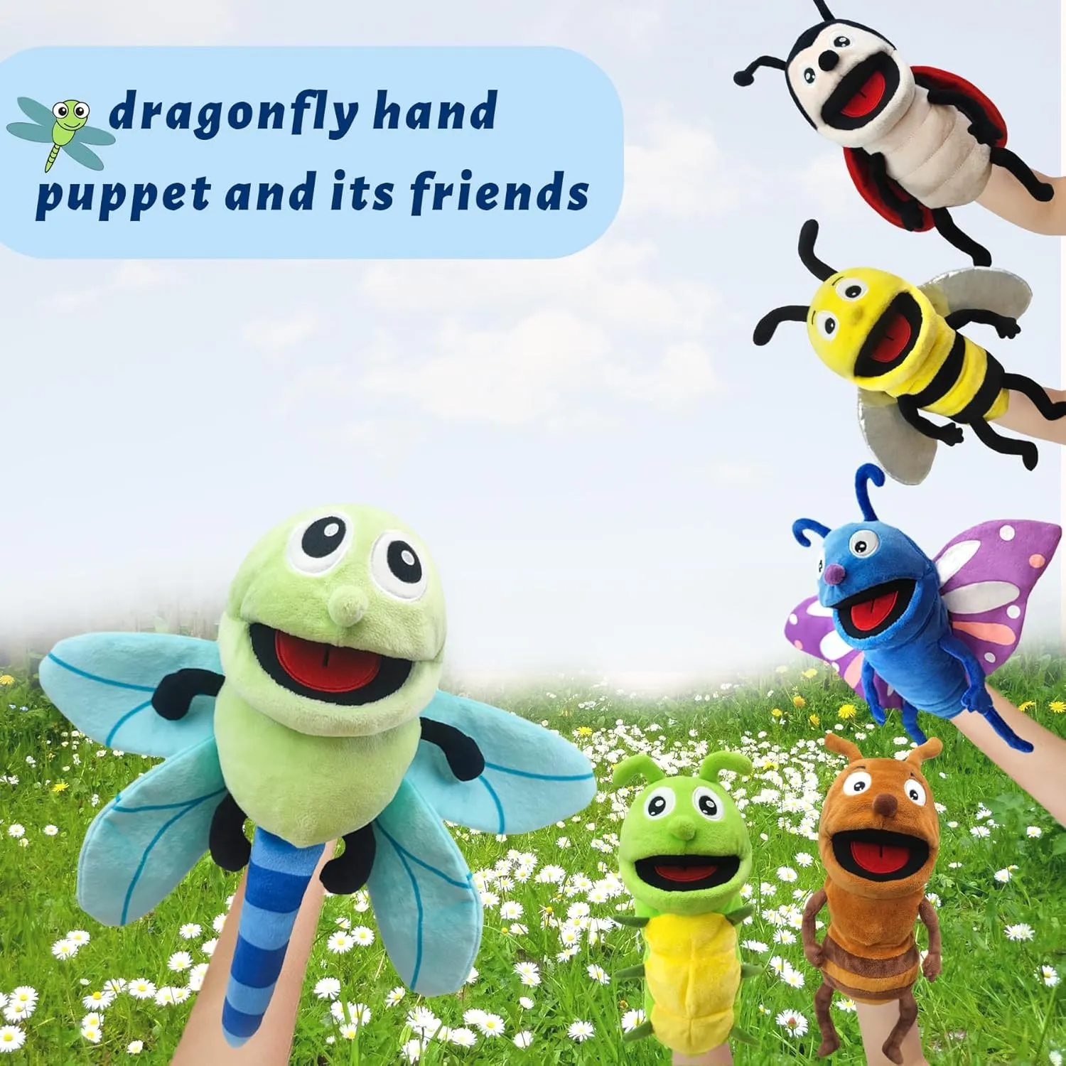 Hand Puppet Realistic Plush 13" Insect Animal Puppet for Kids With Moveable Mouth, Soft Stuffed Story Toy for Role Play Show Game
