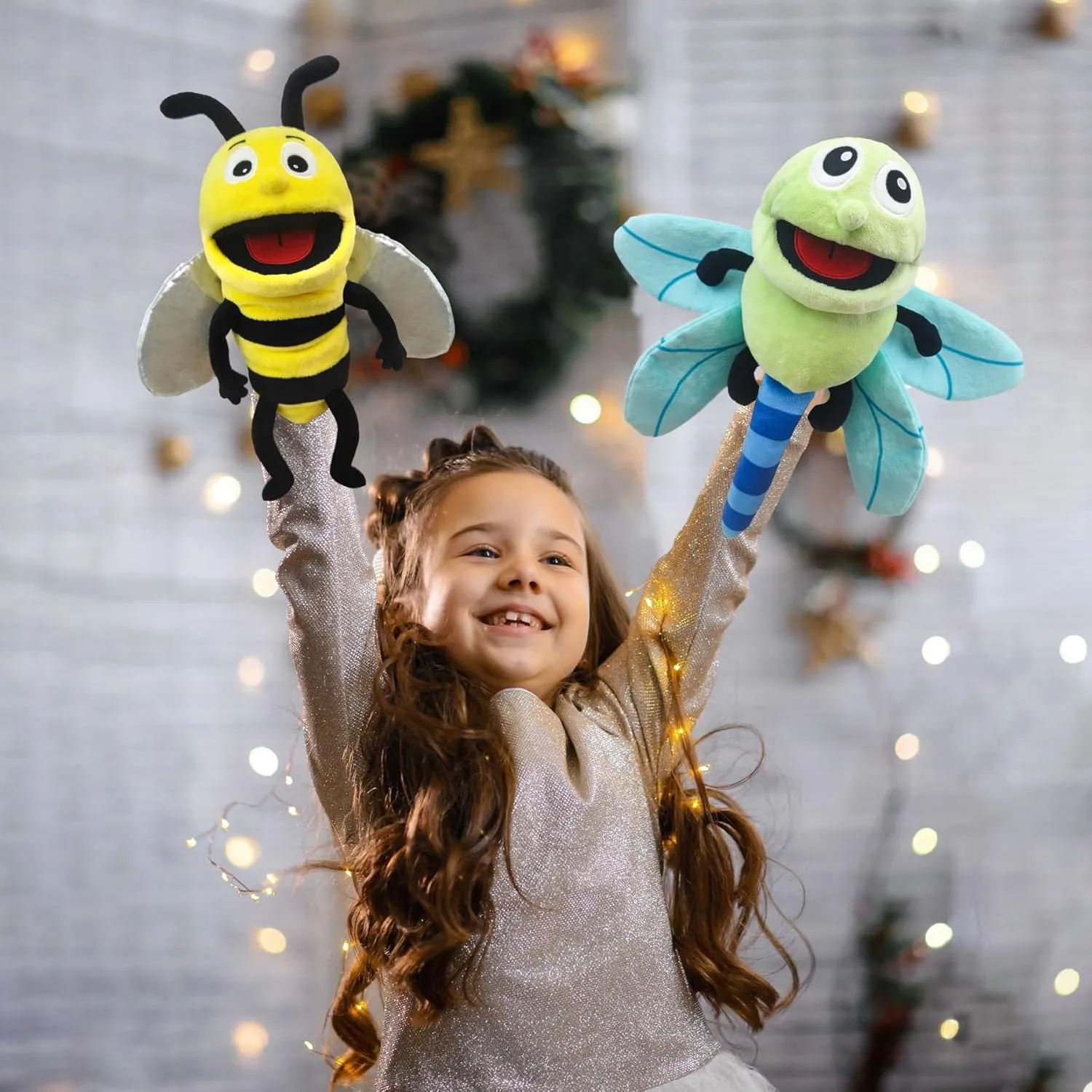 Hand Puppet Realistic Plush 13" Insect Animal Puppet for Kids With Moveable Mouth, Soft Stuffed Story Toy for Role Play Show Game