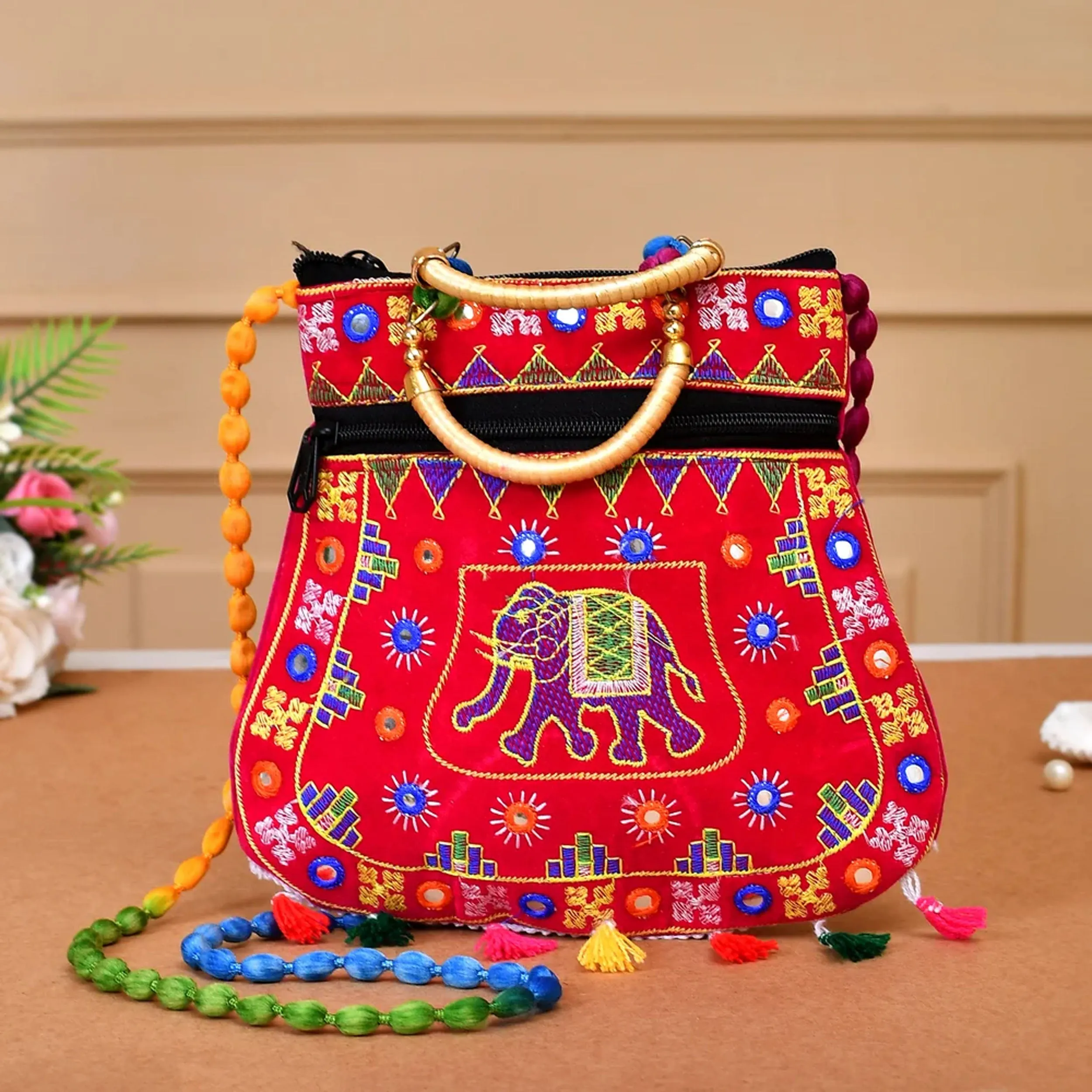 Handmade Ethnic Embroidered Mirror Sling Crossbody Bag