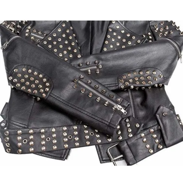 Handmade Leather Studded Punk Cropped Jacket for Women