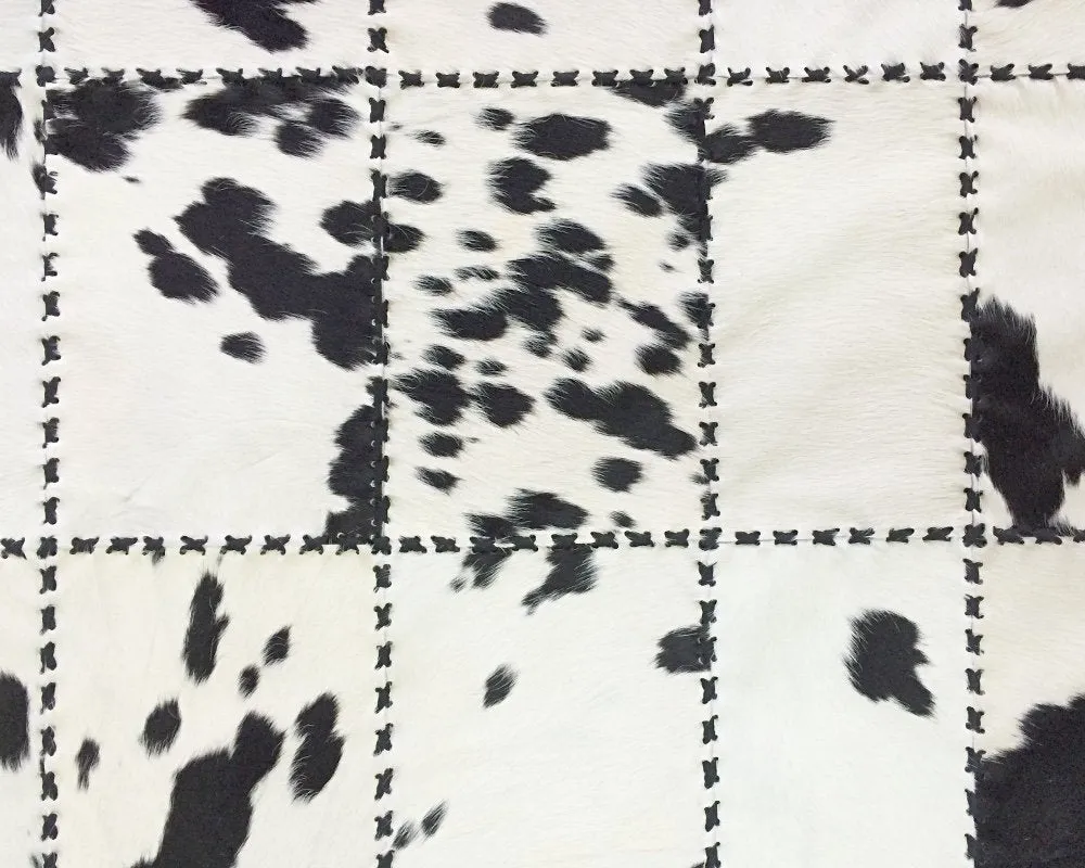 Handmade Natural Cowhide Patchwork Carpet Silky Soft Hair on Leather Area Rug Black White Oval Shape Carpet ( Similar As Pictured )