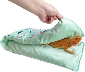 Handmade Zipper Waterproof Bearded Dragon Bed Blanket Soft Small Animal Reptile Sleeping Bag Hideout for Lizard Leopard Gecko Hedgehog Guinea Pig Ferret Portable Cushion (Green)
