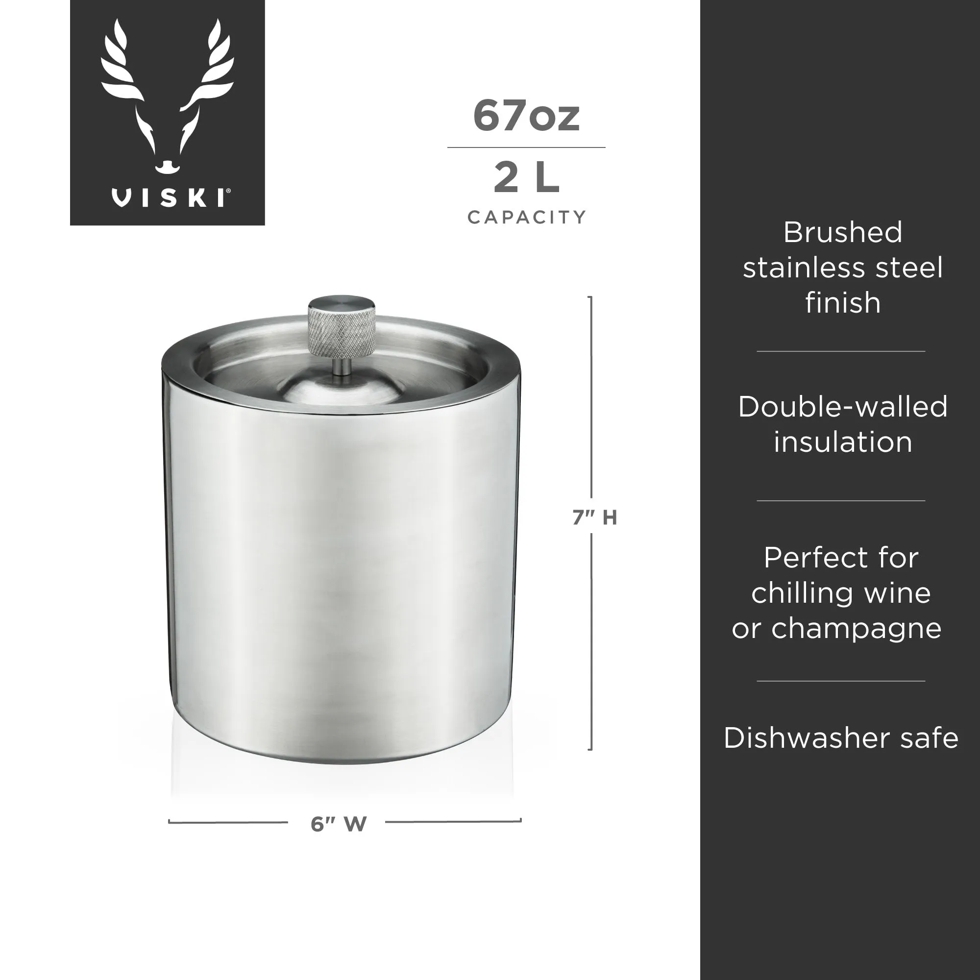 Harrison insulated ice bucket in stainless steel viski