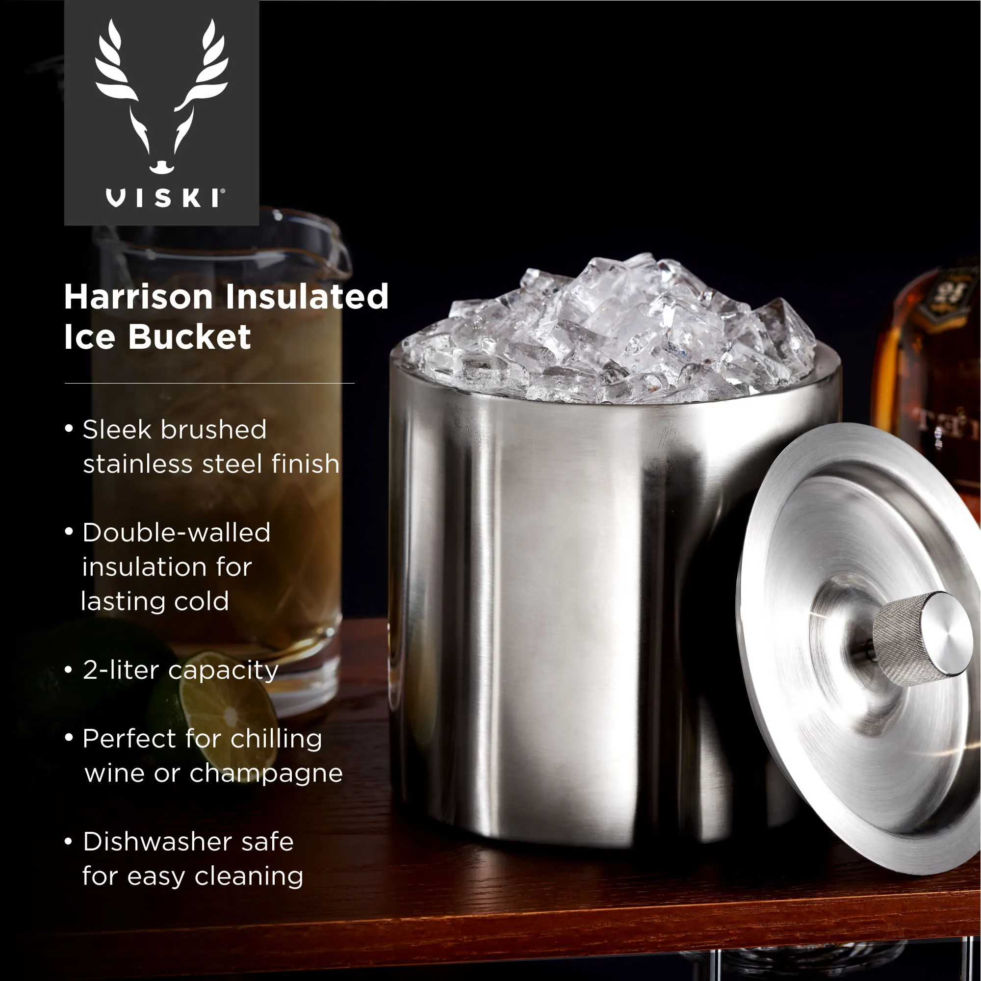 Harrison insulated ice bucket in stainless steel viski
