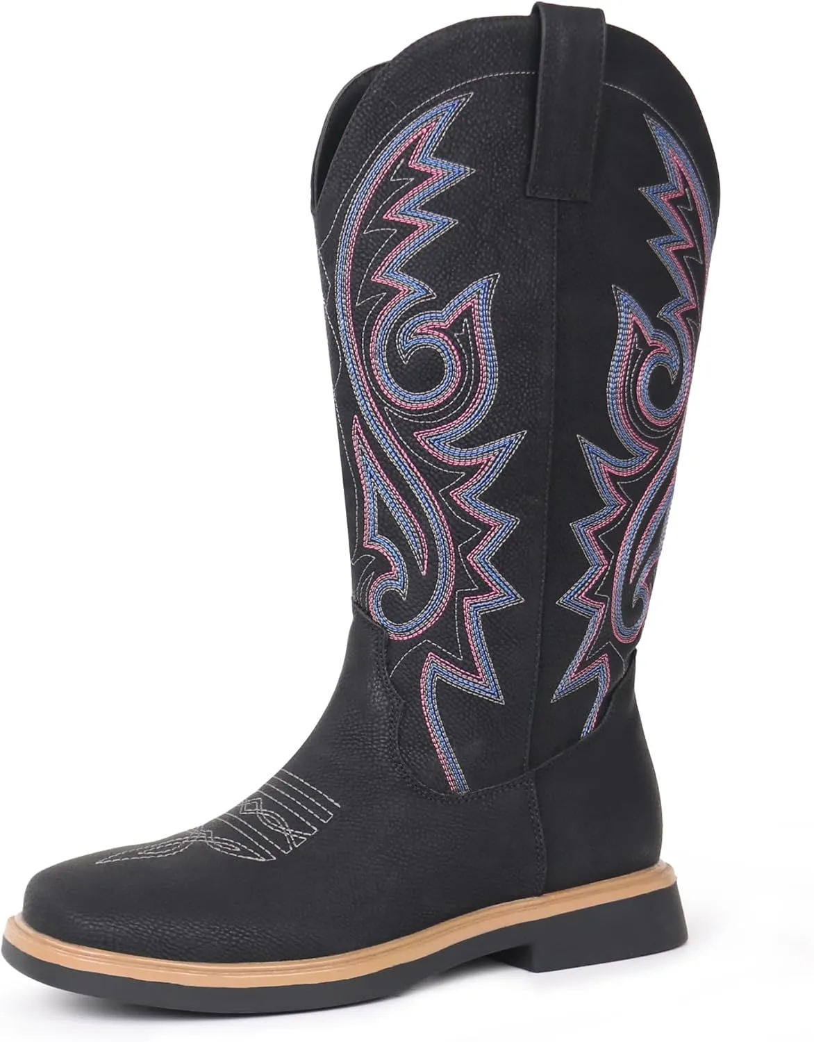 Hawkwell Women's Cowboy Cowgirl Boots Square Toe Side Zipper Embroidered Low Heel Dress Western Mid Calf Boot