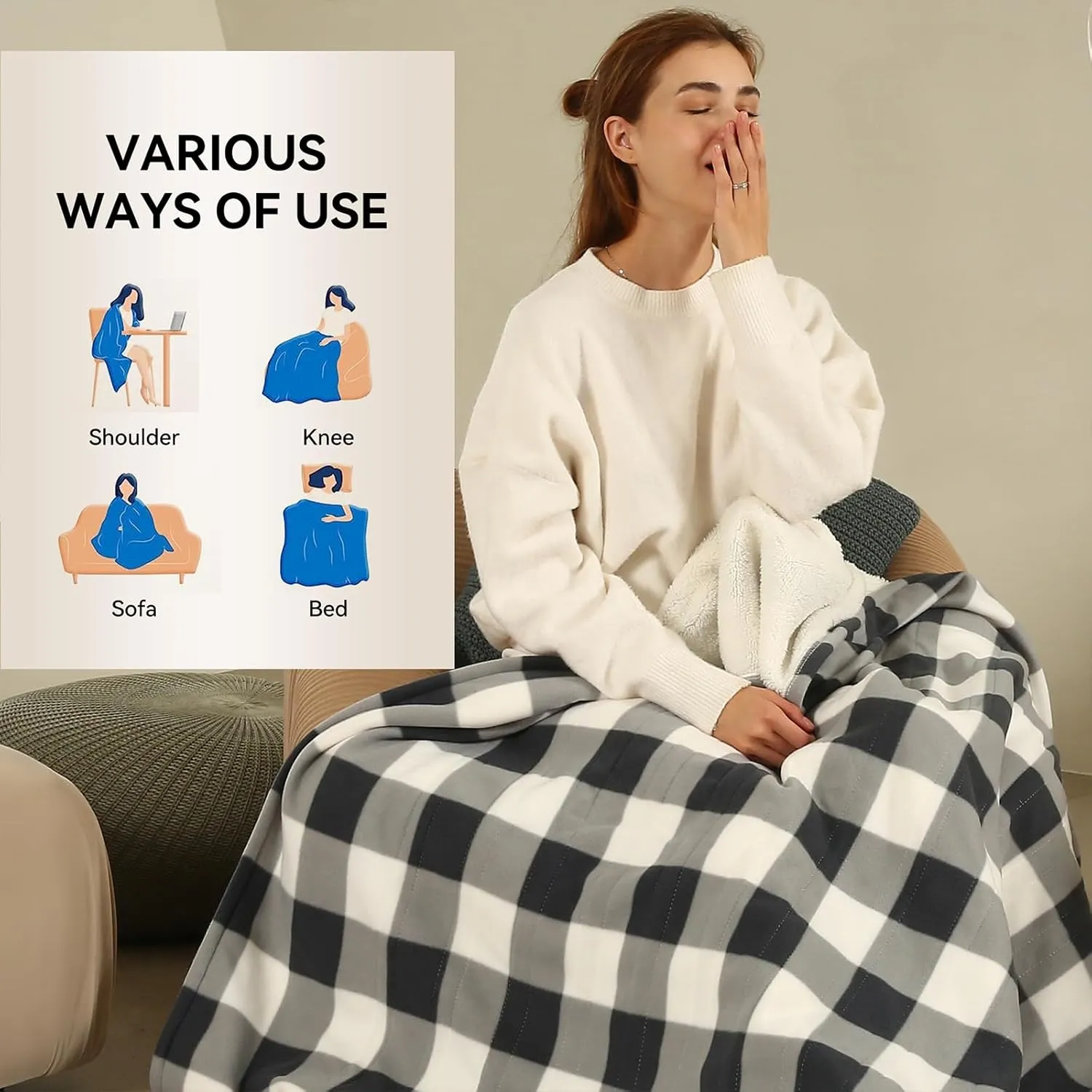 Heated Throw Blanket, 5 Heating Levels & 4 Hours Auto Off Electric Blanket Throw with ETL & FCC Certification & Machine Washable, Ideal Gift, 50"x60", Gray Plaid