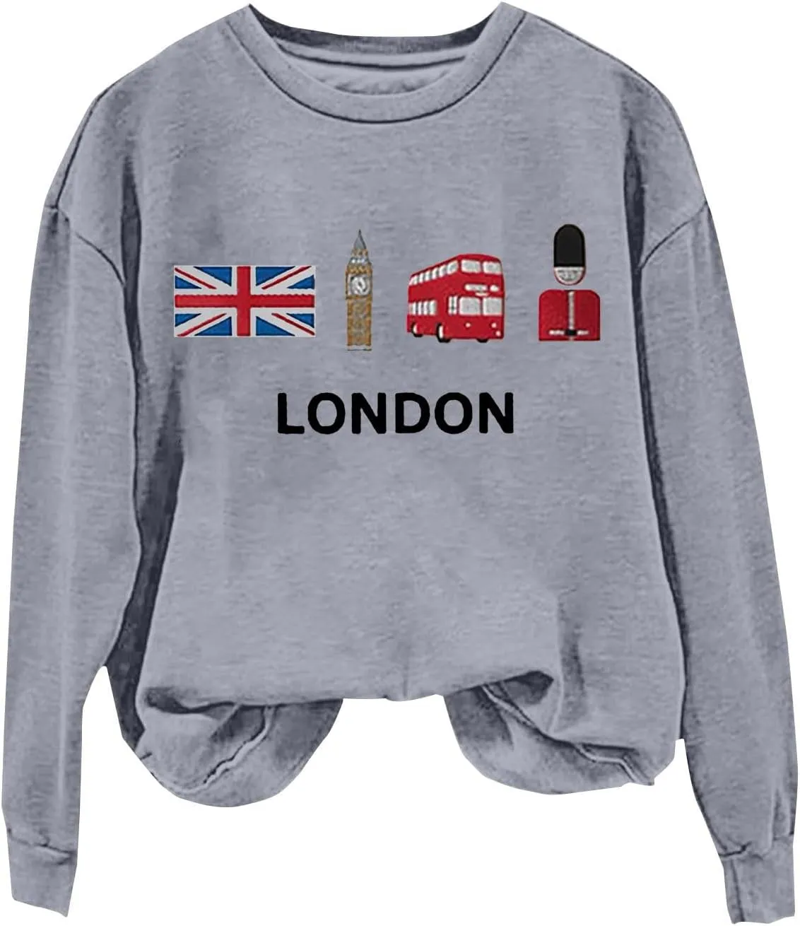 Heevina London Uk Big Ben British Flag Soldier Public Bus Sweatshirt For Women Crewneck Pullover Tops