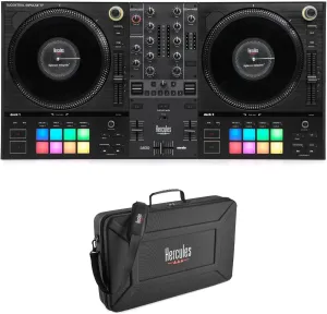 Hercules DJ DJControl Inpulse T7 2-Deck Motorized DJ Controller with Travel Bag, Professional Features, Built-In Tutorials, 7-Inch Vinyl Motorized Platters, Serato DJ Lite and DJUCED Compatible
