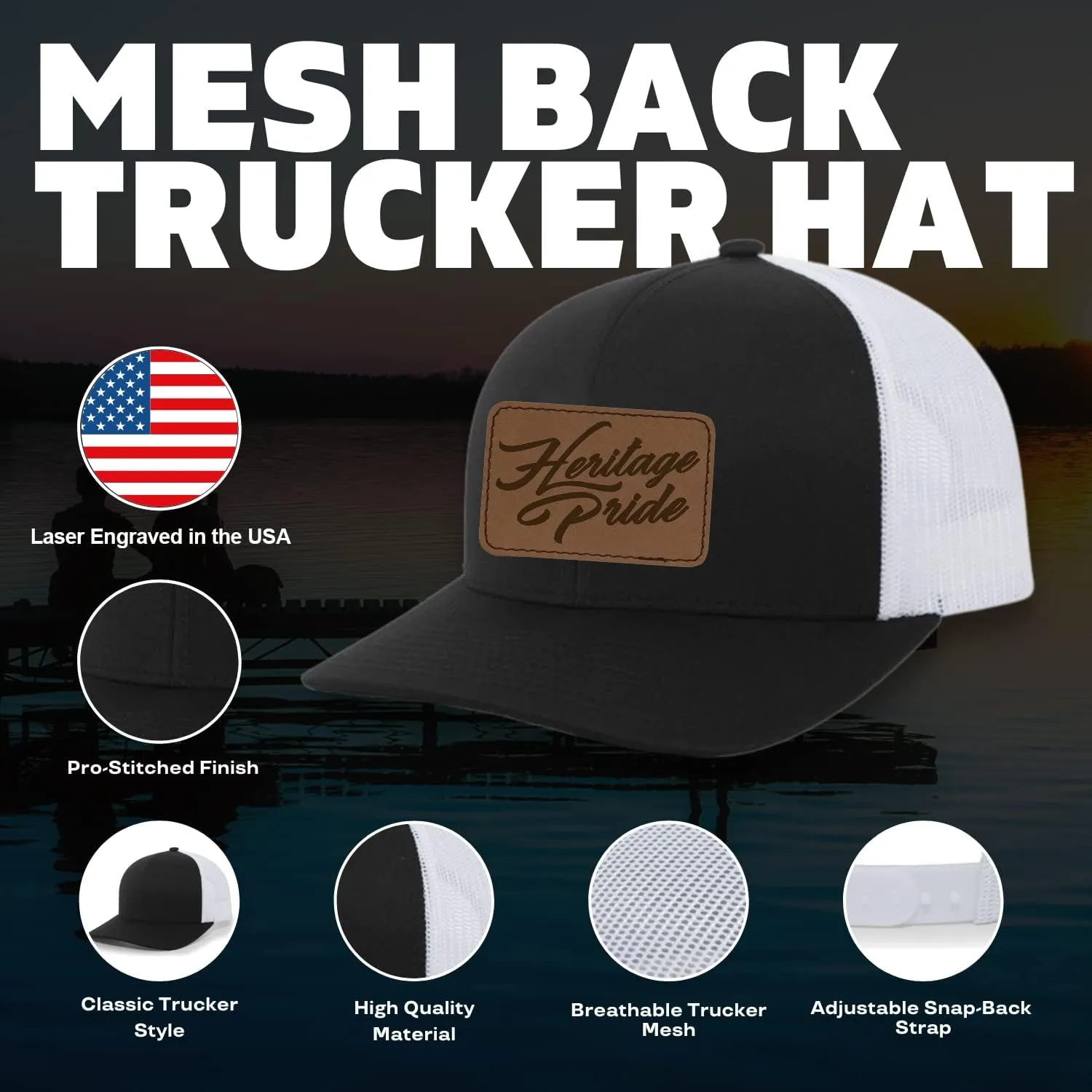 Heritage Pride Pheasant Duck and Deer Hunting Deer Head Mens Embroidered Mesh Back Trucker Hat