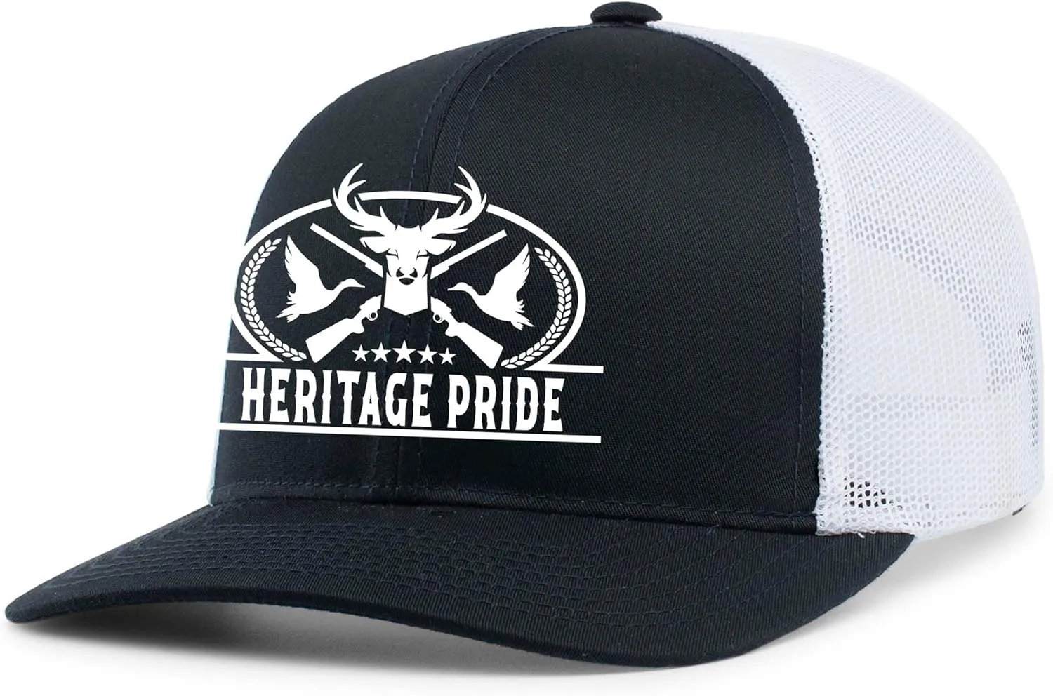 Heritage Pride Pheasant Duck and Deer Hunting Deer Head Mens Embroidered Mesh Back Trucker Hat
