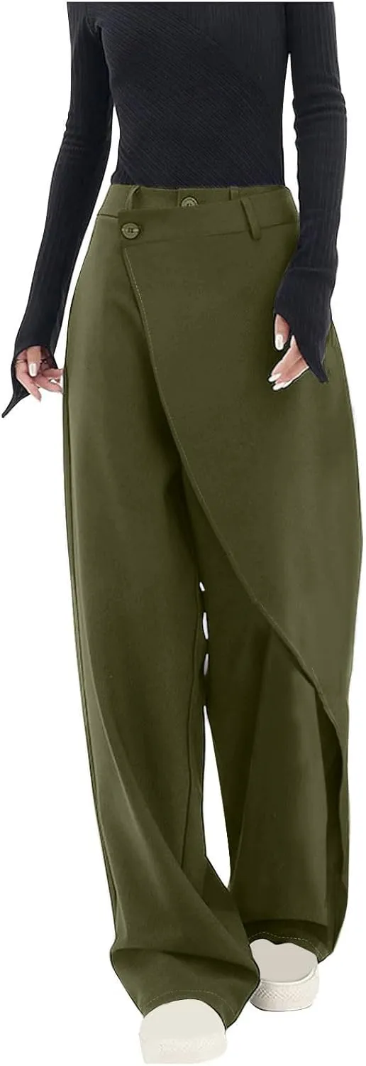 HGps8w Asymmetrical Dress Pants for Women High Waisted Chic Irregular Tailored Design Business Casual Long Work Trousers