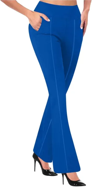 HGps8w Pull On Dress Pants for Women with Pockets, Business Casual High Waisted Stretchy Bootcut/Straight Work Pants