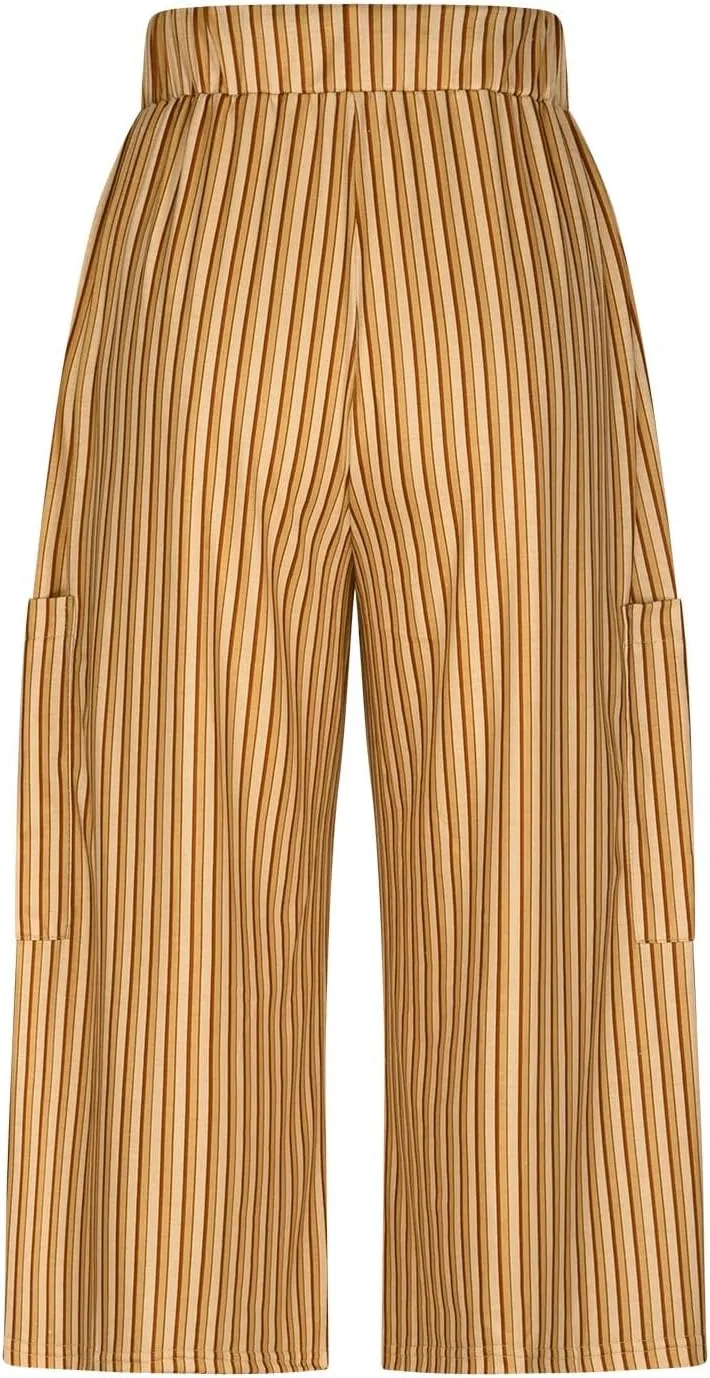 HGps8w Striped Wide Leg Pants for Women Capris - Casual Elastic Waist Versatile Business Work Lounge Pants with Pockets