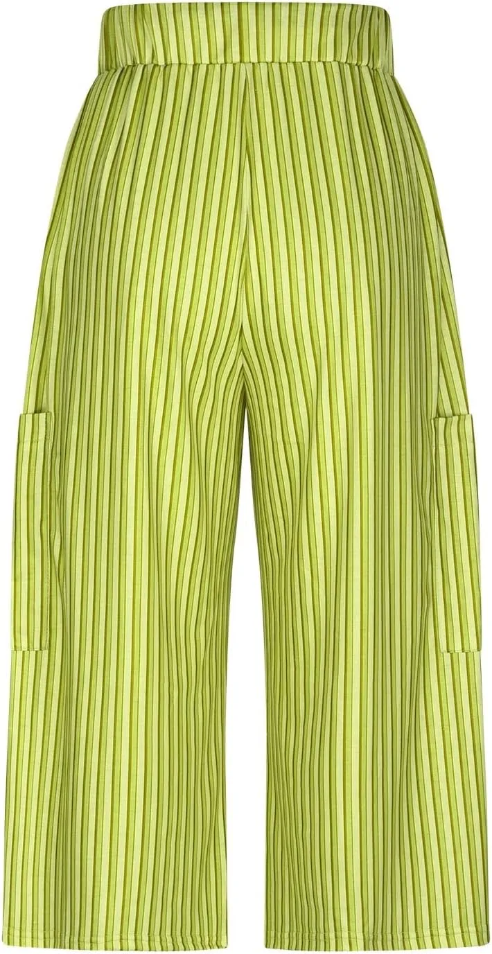HGps8w Striped Wide Leg Pants for Women Capris - Casual Elastic Waist Versatile Business Work Lounge Pants with Pockets