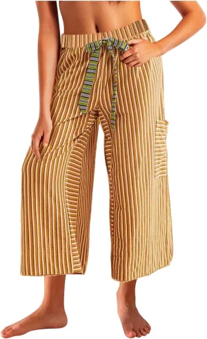 HGps8w Striped Wide Leg Pants for Women Capris - Casual Elastic Waist Versatile Business Work Lounge Pants with Pockets