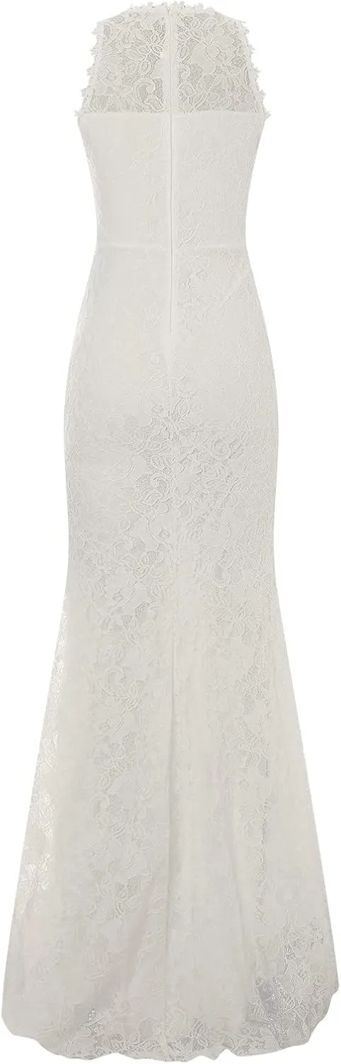 HGps8w Women Sleeveless Wedding Dresses Elegant Halter Neck Sheer Mesh Bridal Gowns Sexy Lace Formal Bridal Dresses