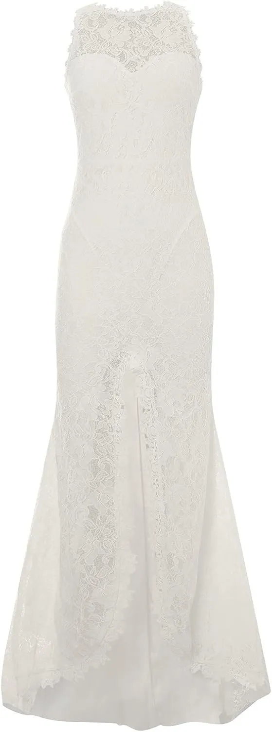 HGps8w Women Sleeveless Wedding Dresses Elegant Halter Neck Sheer Mesh Bridal Gowns Sexy Lace Formal Bridal Dresses