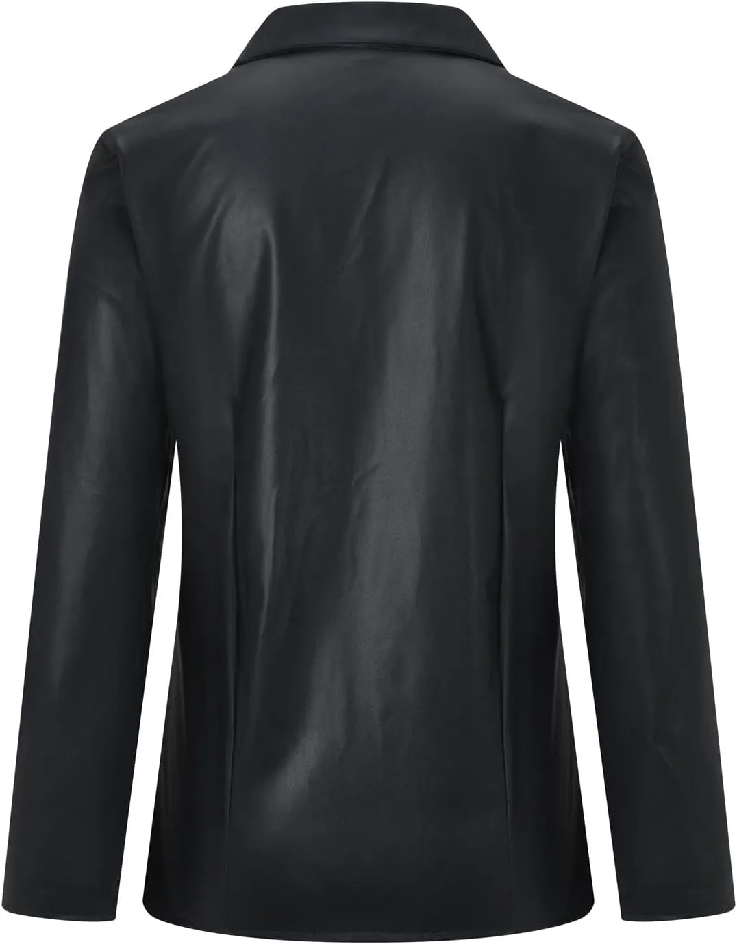 HGps8w Womens Sexy PU Faux Leather Button Down Shirts Slim Fitted Long Sleeve V Neck Blouses Tops with Pocket