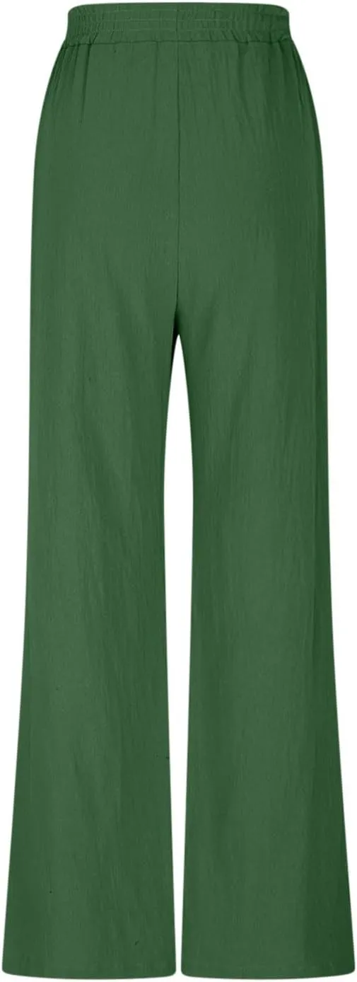 HGps8w Women's Summer Cotton Linen Loose Palazzo Pants Boho Trendy Wide Leg High Waisted Lounge Trousers with Pockets