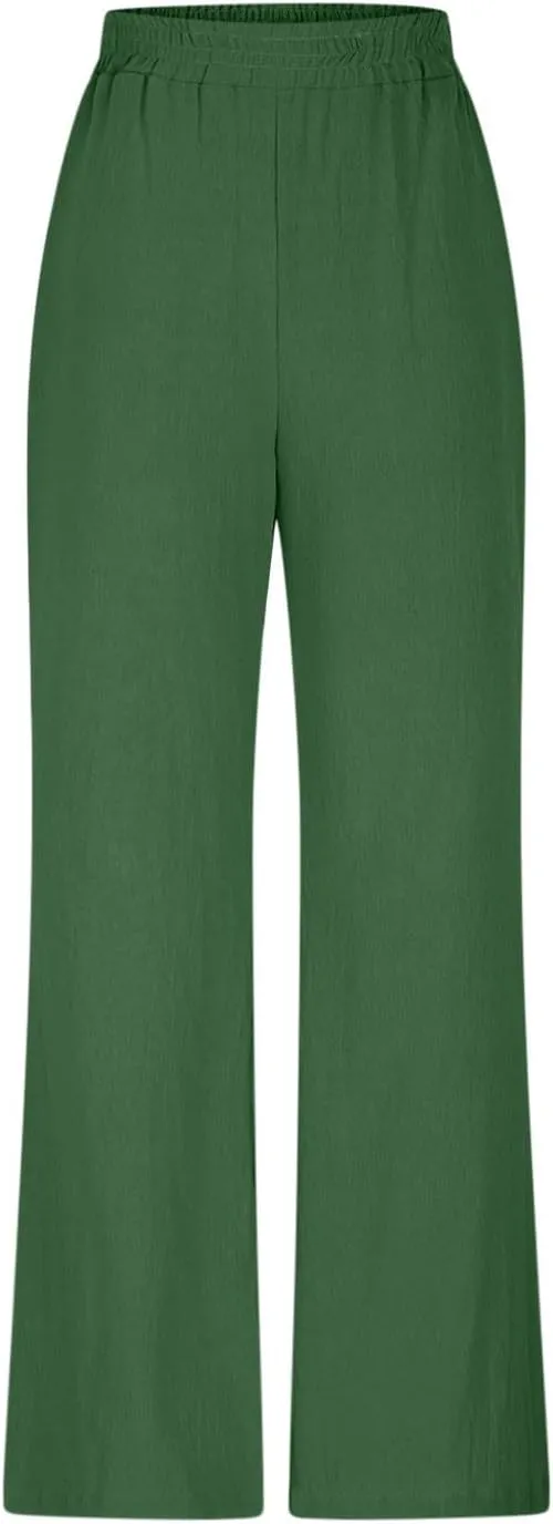 HGps8w Women's Summer Cotton Linen Loose Palazzo Pants Boho Trendy Wide Leg High Waisted Lounge Trousers with Pockets