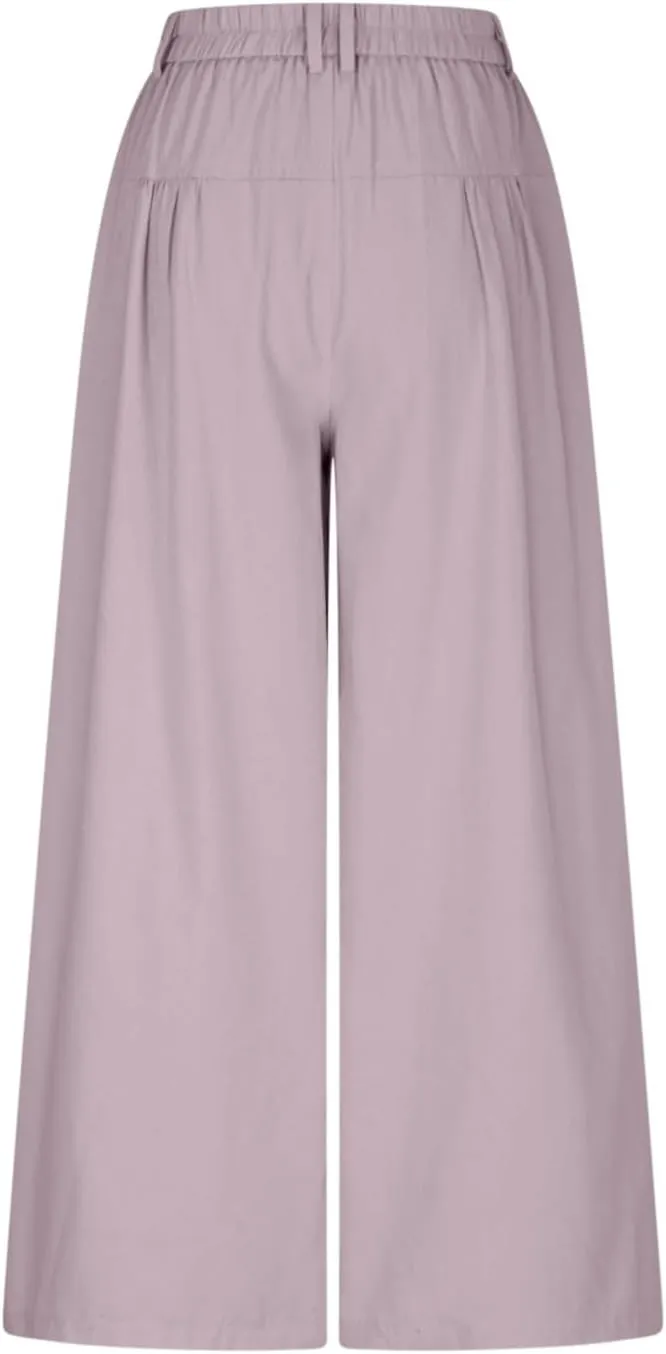 HGps8w Women's Summer Loose Linen Wide Leg Palazzo Pants Trendy Pleated High Waisted Lounge Beach Trousers with Pockets