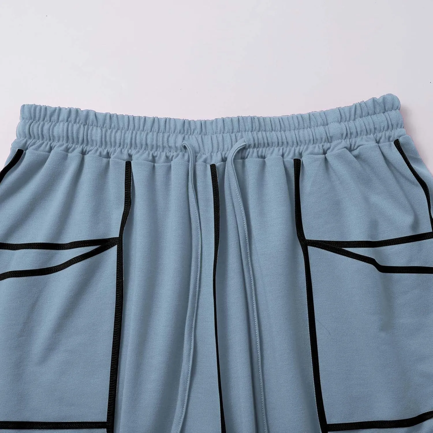HGps8w Women's Summer Trendy Striped Loose Palazzo Pants Wide Leg Elastic Waist Sweatpants Lounge Trousers with Pockets
