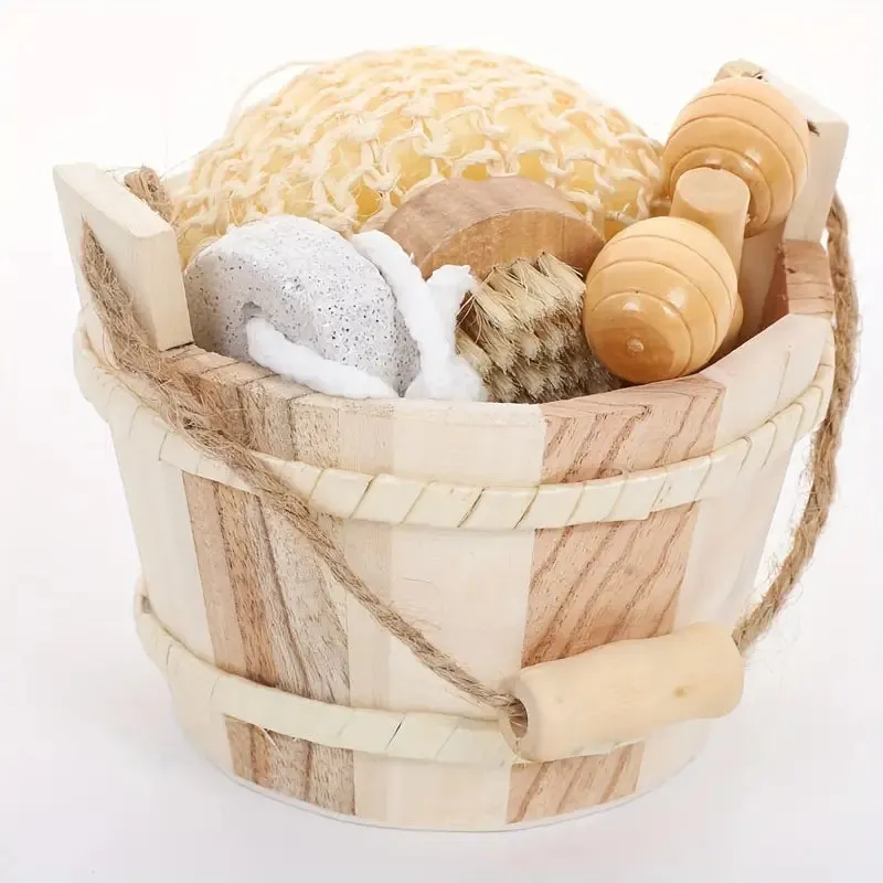 High-Quality Bath Set with Wooden Bucket