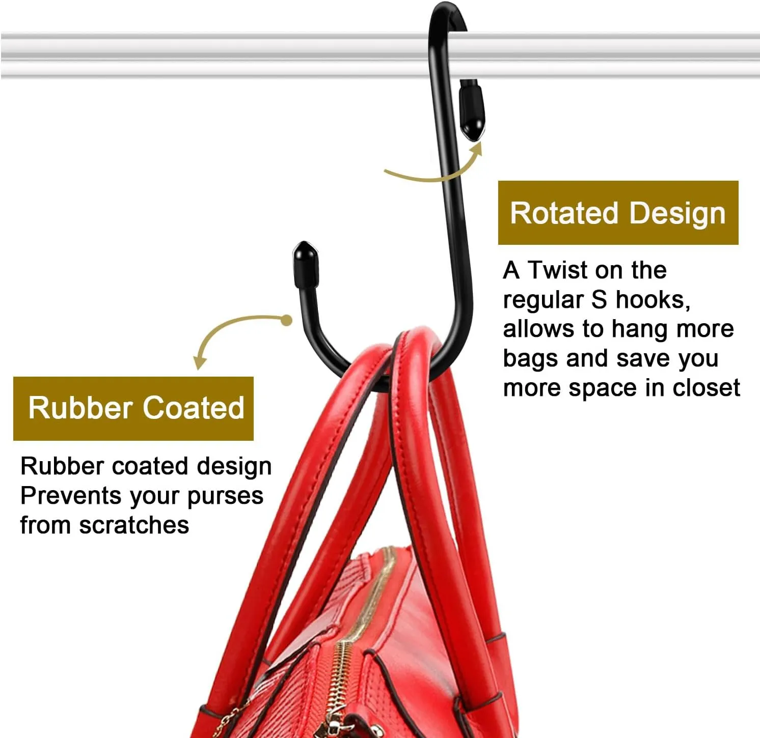 HiGift 16 Pack Purse Hanger for Closet, Unique Twist Design Bags Hanger Hooks, Large Size Closet Rod Hooks for Hanging Purses, Handbags, Belts, Scarves, Hats,Clothes, Pans and Pots