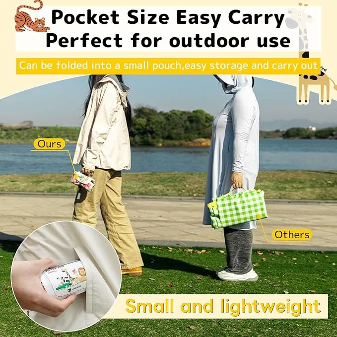 HIKEMAN Pocket Picnic Blanket Beach Blanket - Mini Waterproof Camping Blanket,Lightweight Outdoor Blanket with Hand Strap for Picnics Beach Hiking Camping Travel (Animal Type, M)