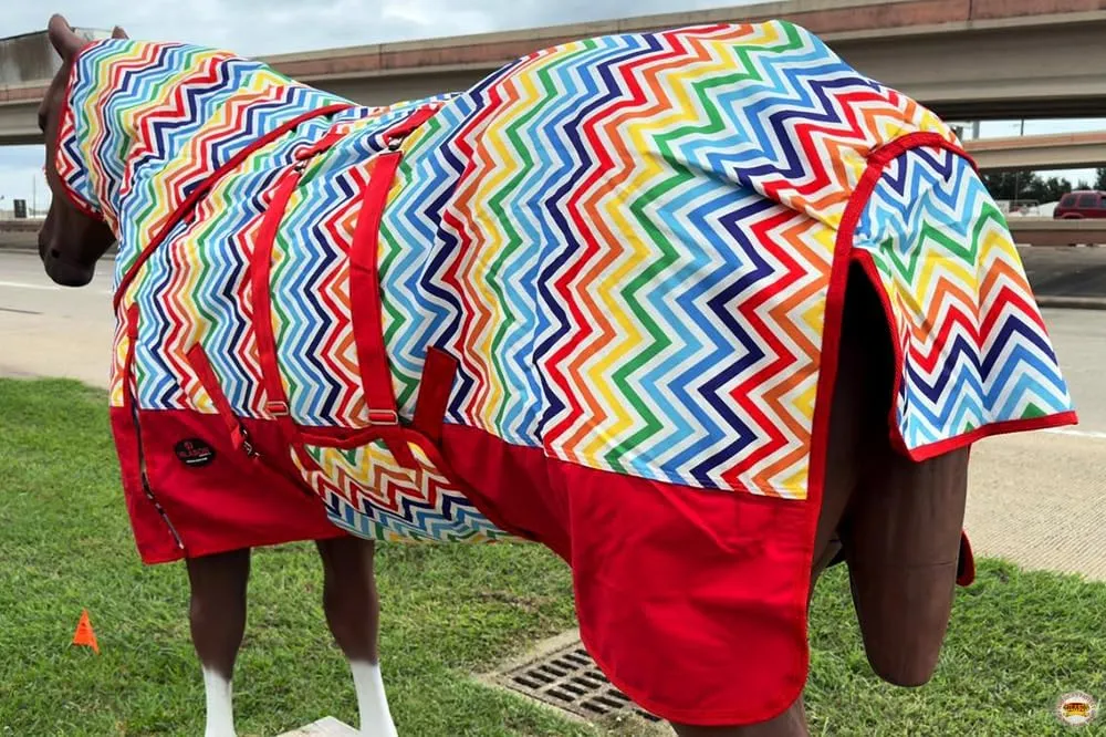 HILASON 1200D Winter Waterproof Poly Horse Hood Turnout Neck Blanket Belly Wrap Rainbow Zigzag | Horse Blanket | Horse Turnout Blanket | Waterproof Turnout Blankets for Horses