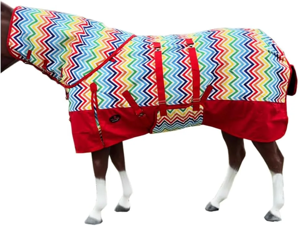 HILASON 1200D Winter Waterproof Poly Horse Hood Turnout Neck Blanket Belly Wrap Rainbow Zigzag | Horse Blanket | Horse Turnout Blanket | Waterproof Turnout Blankets for Horses