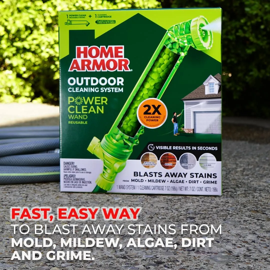 Home Armor Power Clean Wand, Outdoor Cleaning System, Multi purpose Outdoor Cleaner, Blasts Away Stains from Mold, Mildew, Algae, Dirt and Grime, Ideal as Wood Cleaner