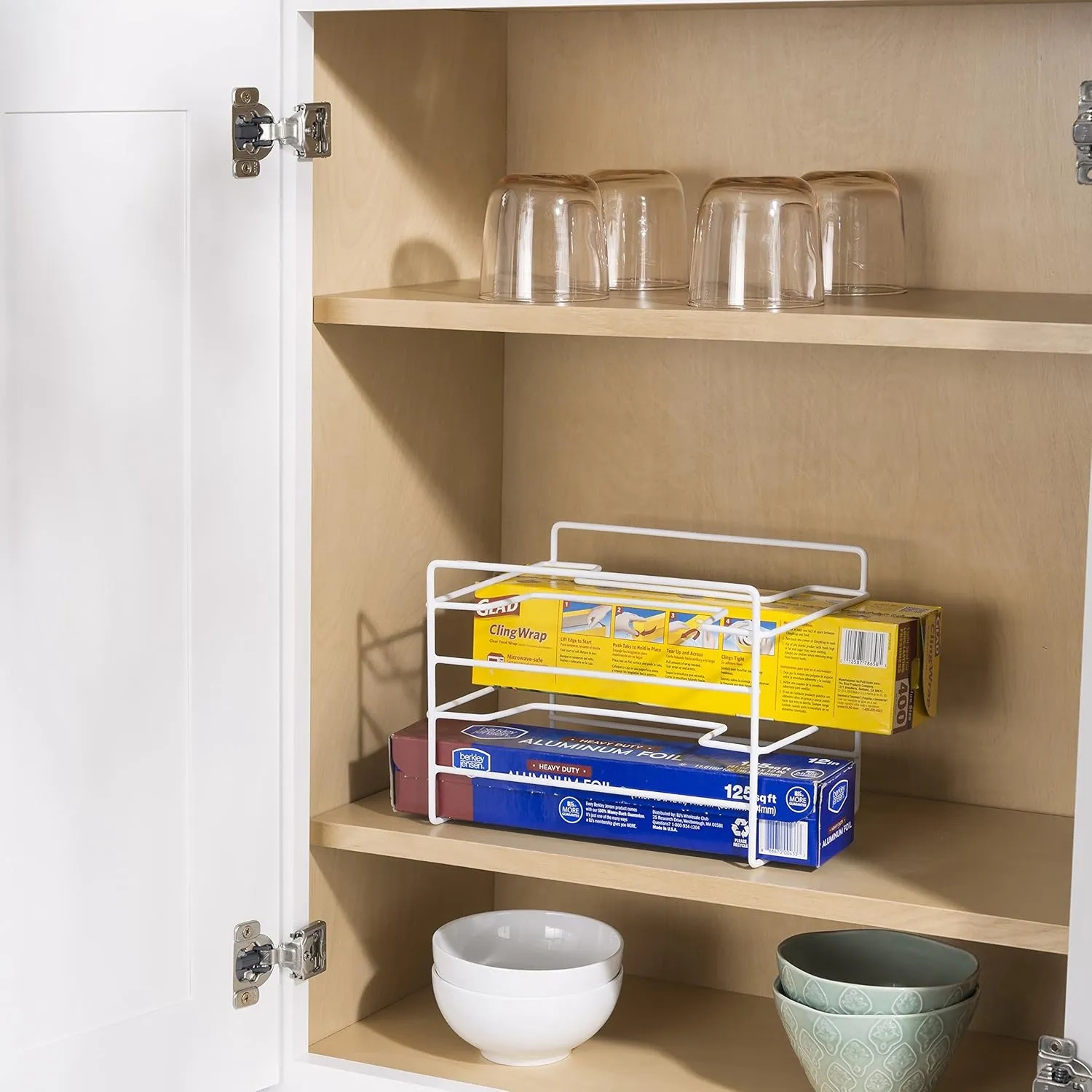 Home Basics 3 Tier Heavy Duty Kitchen Countertop or Cabinet Wrap Organizer for Food Wrap, Foil, Wax Parchment Paper, Plastic Bags (WHITE, 2)