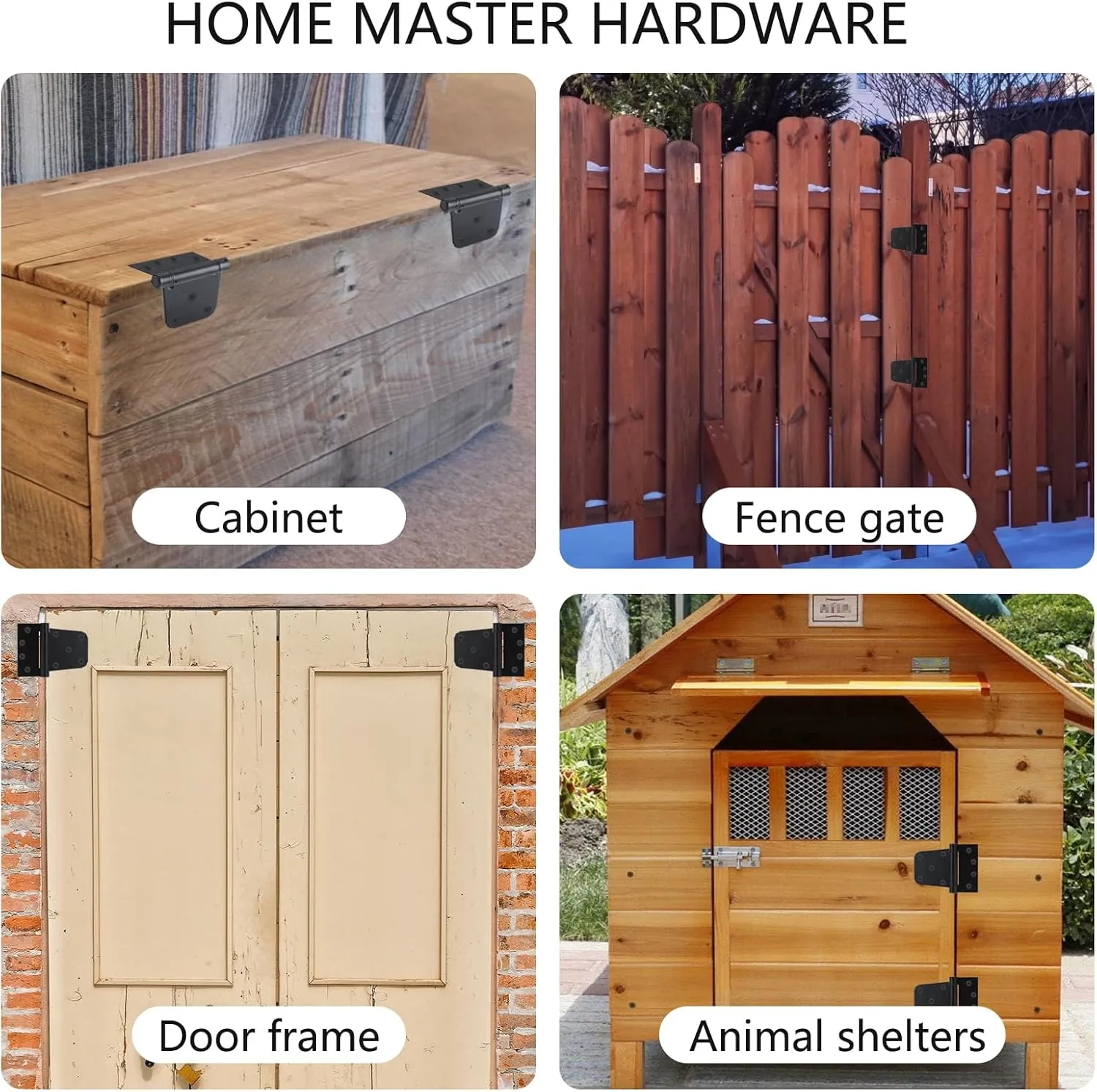 HOME MASTER HARDWARE Self-Closing Spring Gate Hinge 3-1/2" Heavy Duty Automatic T Hinges Steel Black Finish with Screws 2-Pack for Wood Fence Gate Vinyl Shed Door