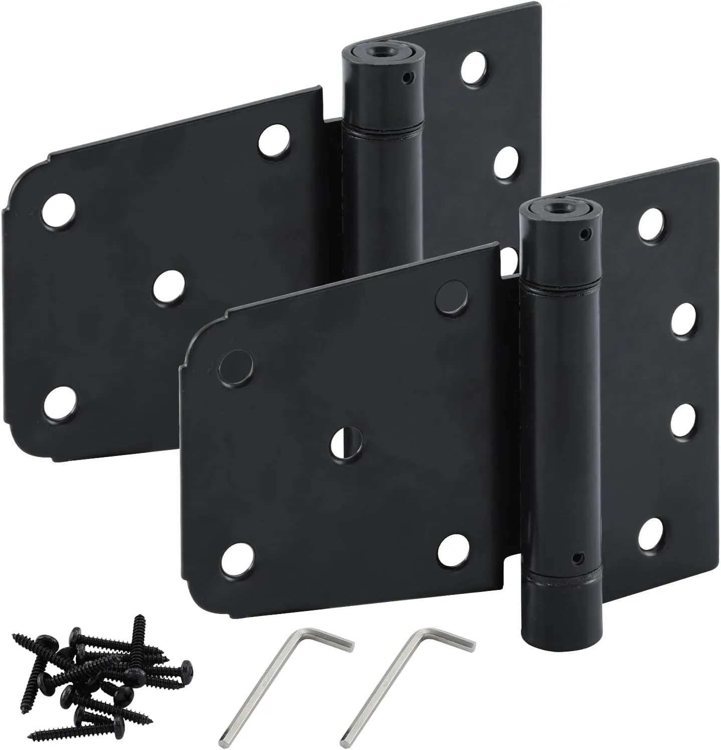 HOME MASTER HARDWARE Self-Closing Spring Gate Hinge 3-1/2" Heavy Duty Automatic T Hinges Steel Black Finish with Screws 2-Pack for Wood Fence Gate Vinyl Shed Door