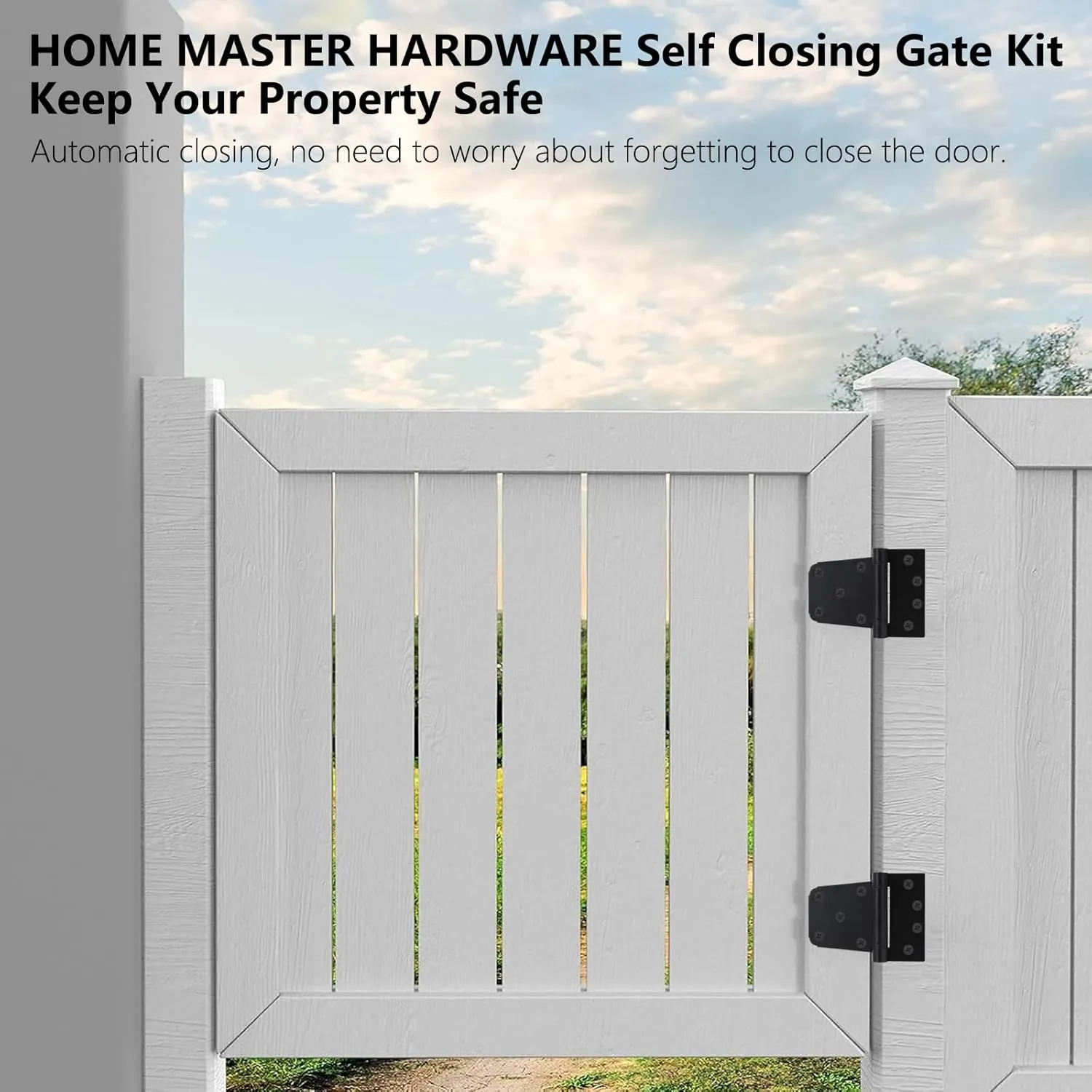 HOME MASTER HARDWARE Self-Closing Spring Gate Hinge 3-1/2" Heavy Duty Automatic T Hinges Steel Black Finish with Screws 2-Pack for Wood Fence Gate Vinyl Shed Door
