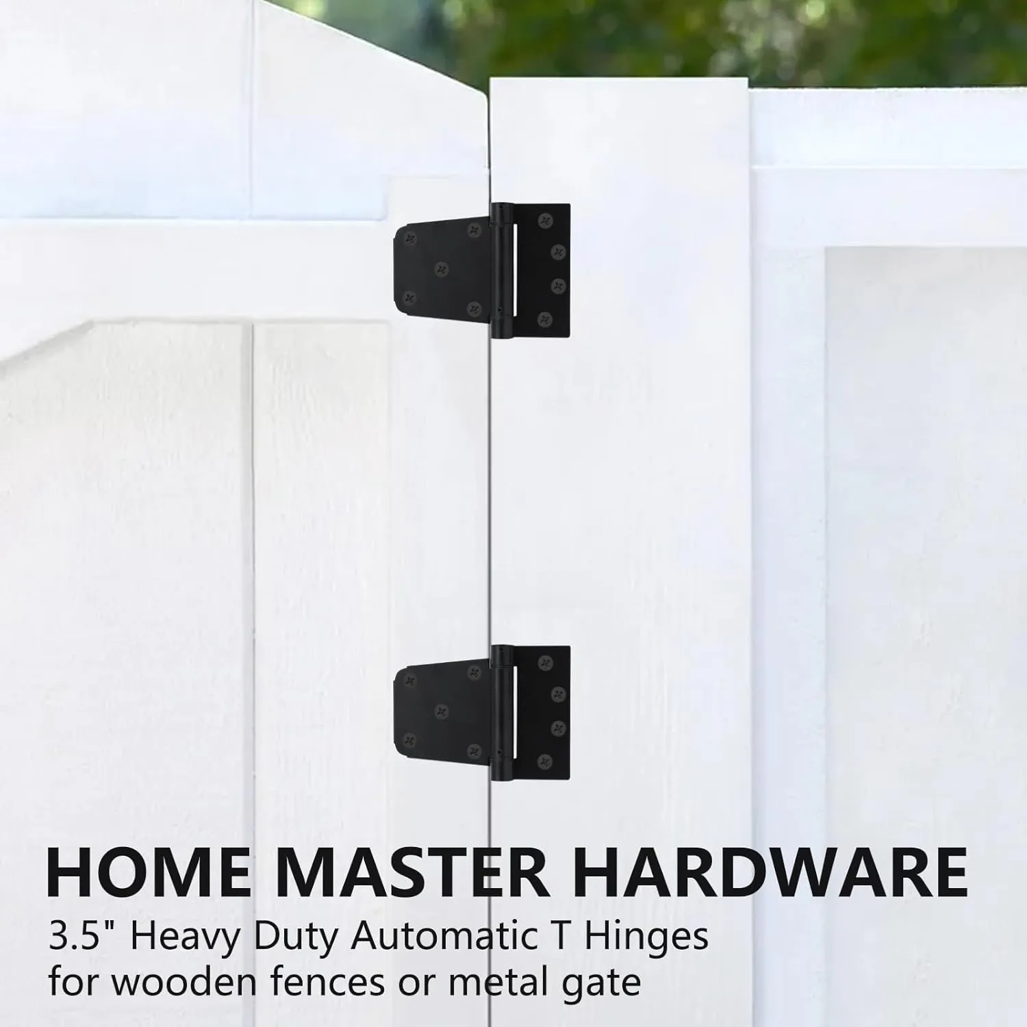 HOME MASTER HARDWARE Self-Closing Spring Gate Hinge 3-1/2" Heavy Duty Automatic T Hinges Steel Black Finish with Screws 2-Pack for Wood Fence Gate Vinyl Shed Door