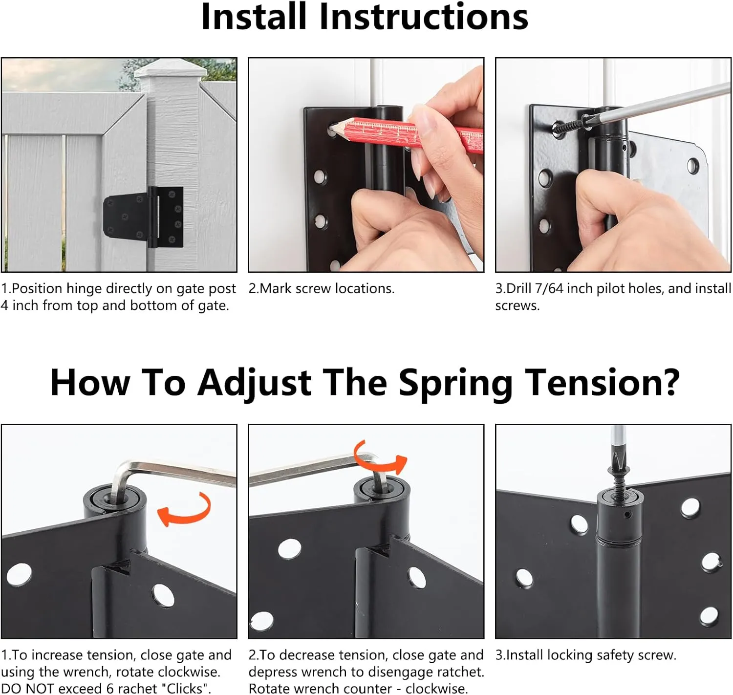 HOME MASTER HARDWARE Self-Closing Spring Gate Hinge 3-1/2" Heavy Duty Automatic T Hinges Steel Black Finish with Screws 2-Pack for Wood Fence Gate Vinyl Shed Door