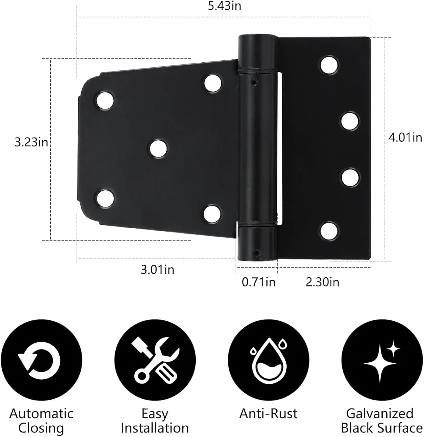 HOME MASTER HARDWARE Self-Closing Spring Gate Hinge 3-1/2" Heavy Duty Automatic T Hinges Steel Black Finish with Screws 2-Pack for Wood Fence Gate Vinyl Shed Door