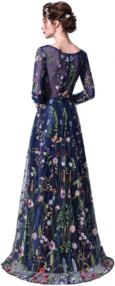 Honeydress Women's Embroidered Long Sleeve Maxi Dress