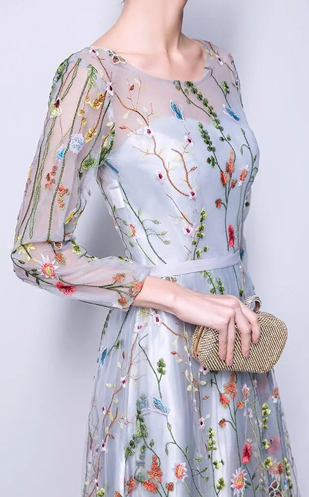 Honeydress Women's Embroidered Long Sleeve Maxi Dress