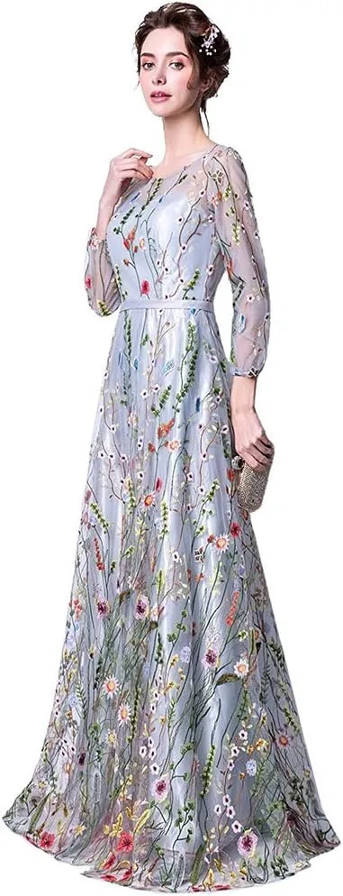 Honeydress Women's Embroidered Long Sleeve Maxi Dress
