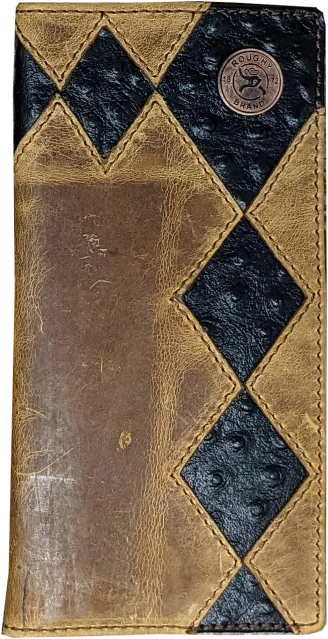 HOOEY Leather Men’s Western Rodeo Wallet (Diamond Patchwork - Black Ostrich)