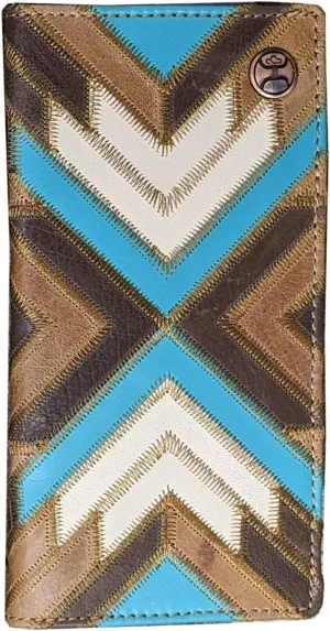 HOOEY Leather Men’s Western Rodeo Wallet (Patchwork - Turquoise)
