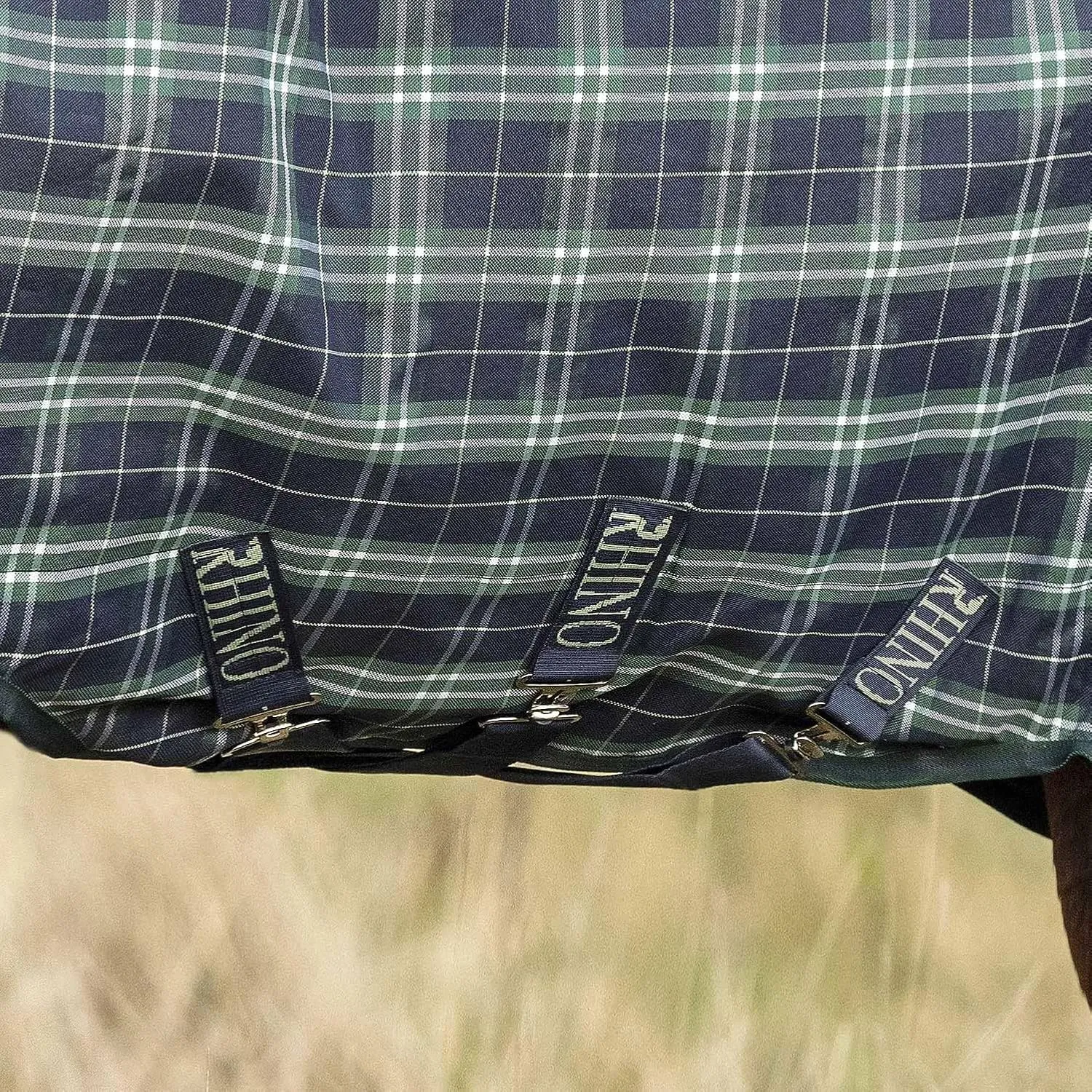 HORSEWARE Ireland Rhino Wug Lite Durable Waterproof Breathable Horse Turnout Blanket - 100g Fill - Hunter Check/Green & Navy, 75