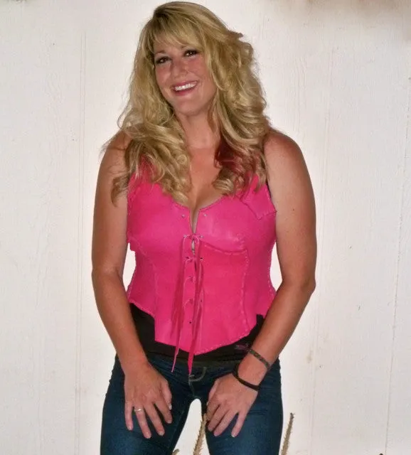 HOT Pink Patchwork Deerskin Vest