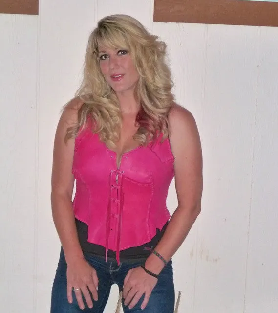 HOT Pink Patchwork Deerskin Vest