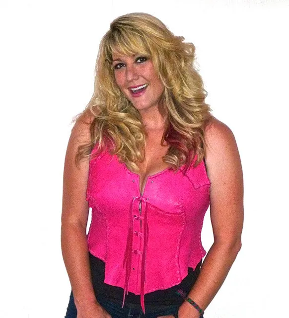 HOT Pink Patchwork Deerskin Vest